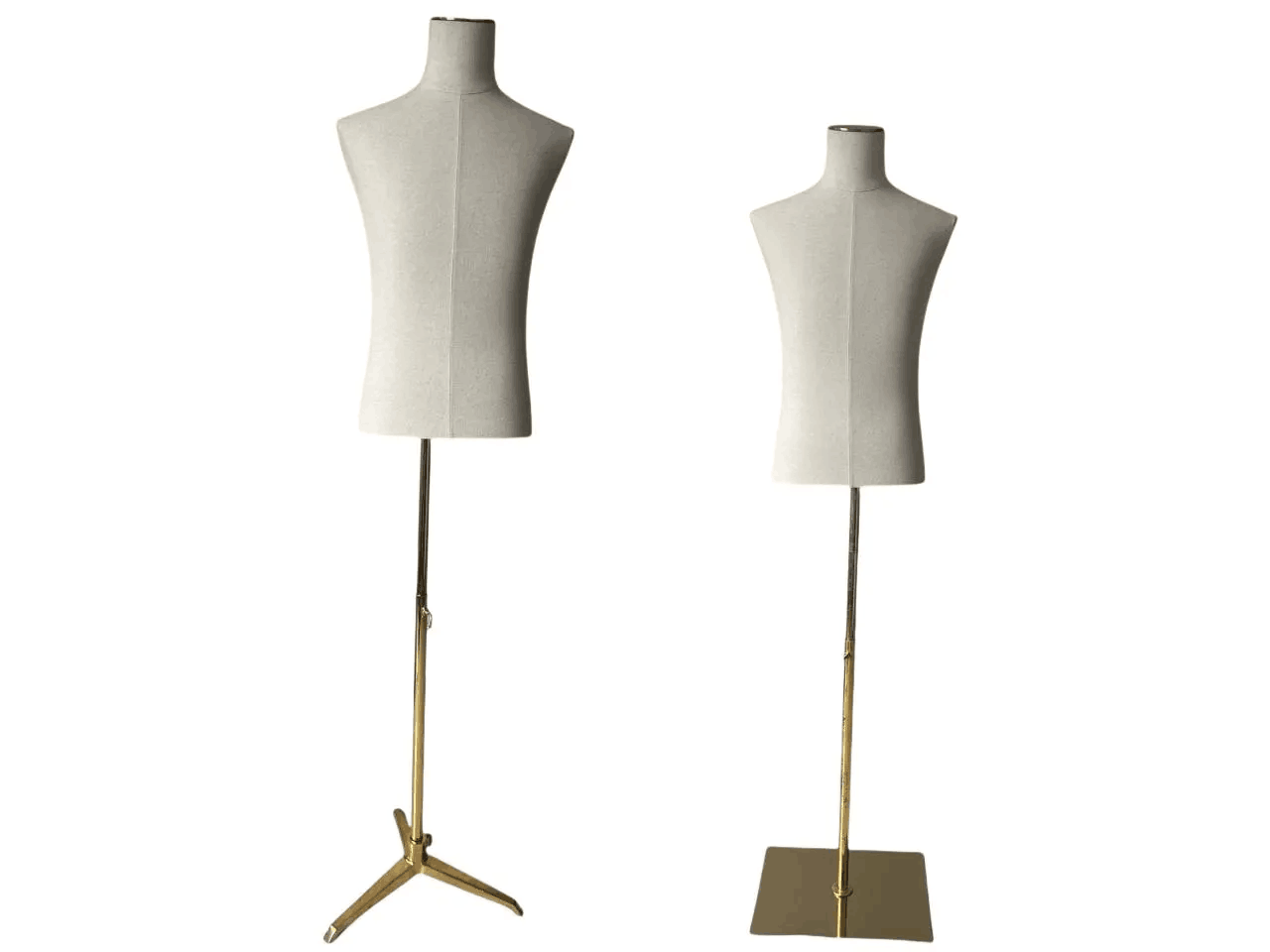 Adjustable Gold Base Natural Linen No Arms Male Mannequin Dress Form Marco