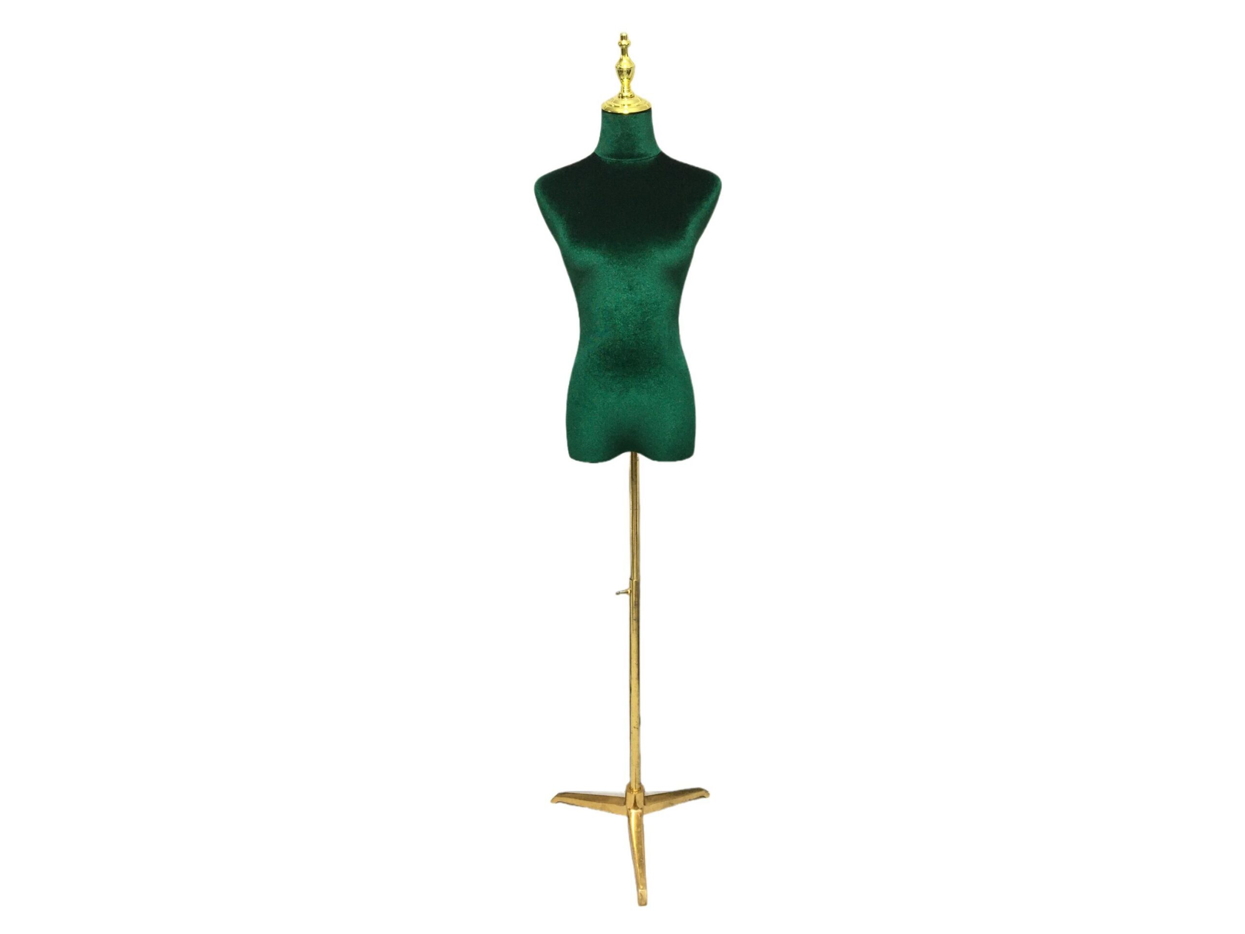 Adjustable Gold Tripod Base Dark Green Velvet Female Mannequin Dress Form Ashley